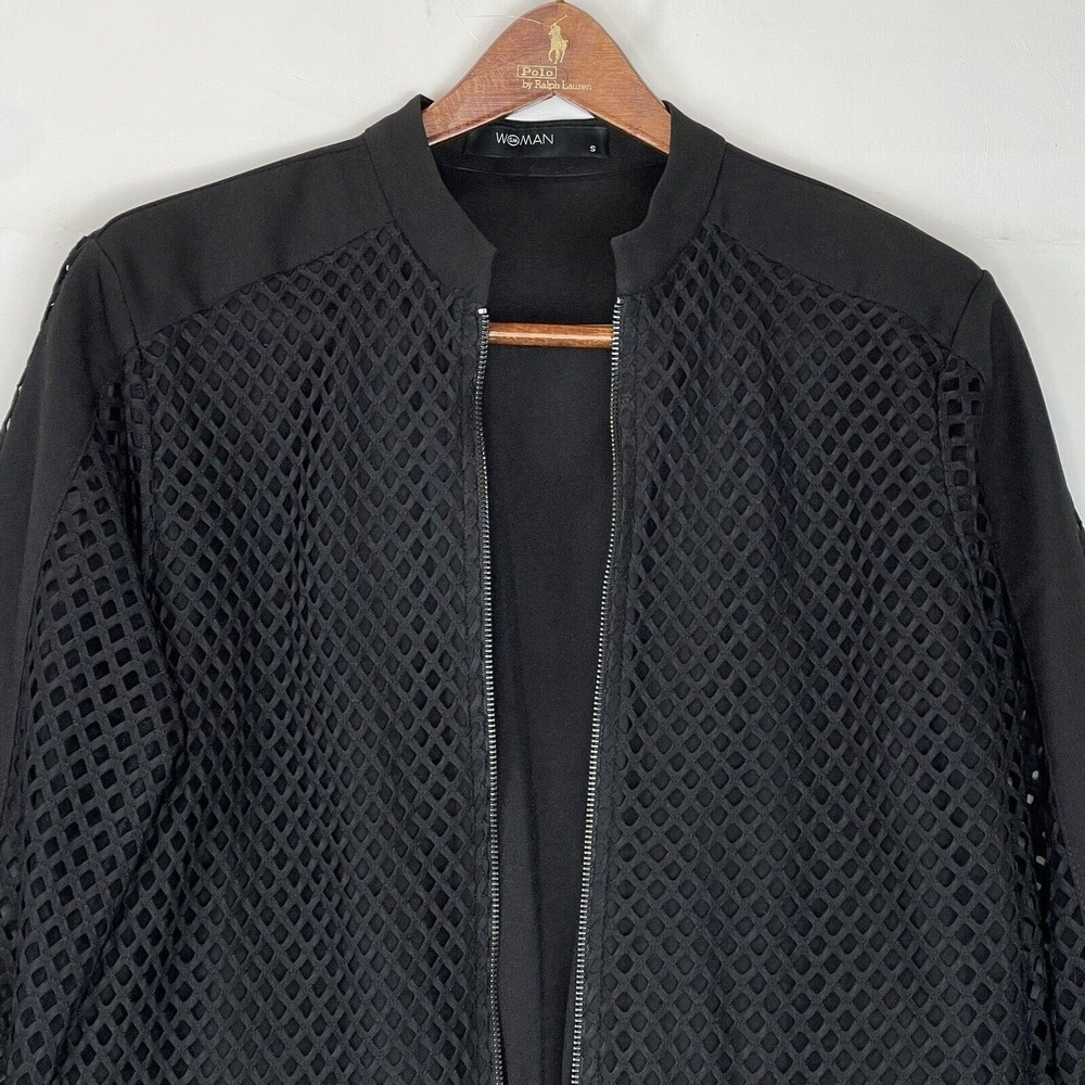 Women’s Small Black Mesh Lined Bomber Jacket Full Zip Long Sleeve